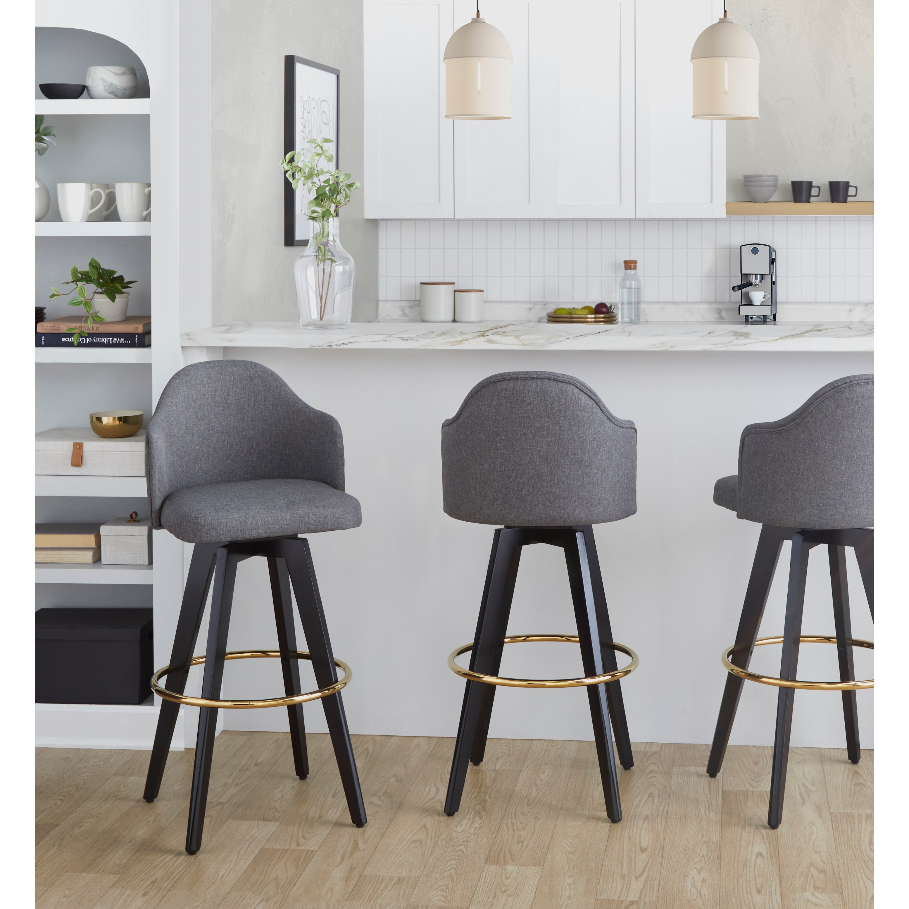 Carson Carrington Valsatra Upholstered 30" Fixed-Height Bar Stools with Gold Footrest (Set of 2)