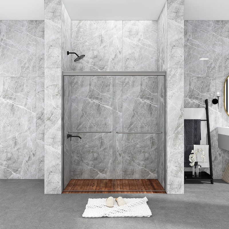 48/54/60 Inch Double Sliding Framed Shower Door with Clear Tempered Glass - 60" x 70" - Chrome
