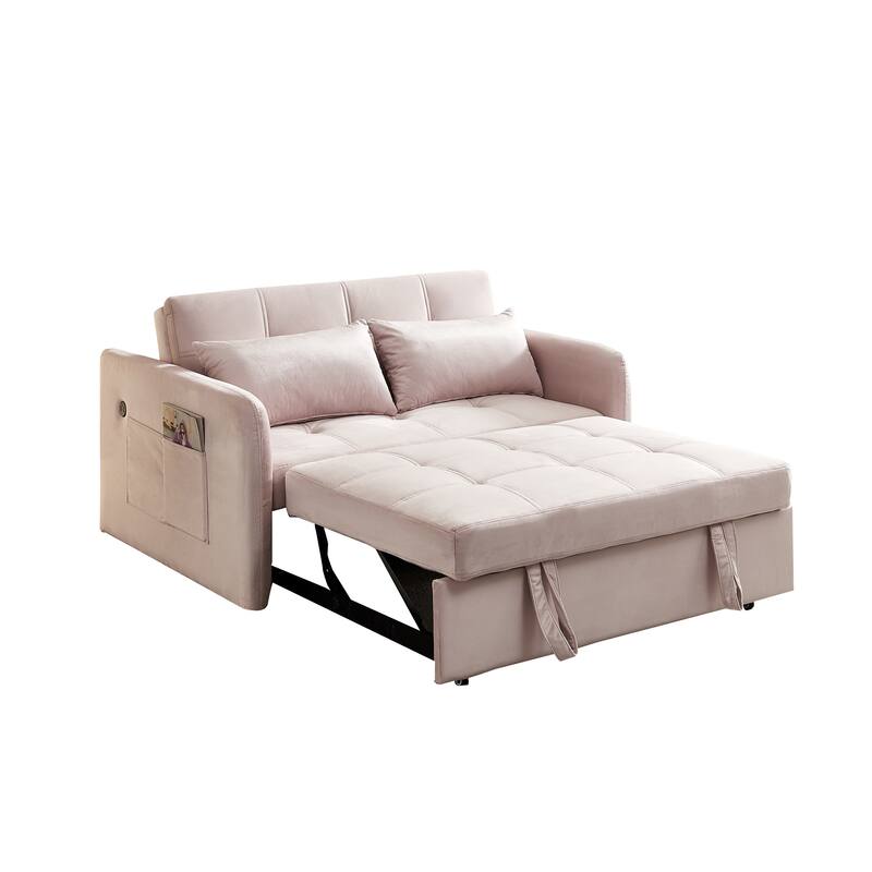 Velvet Sofa Bed with Two Pillows and Comfortable Support