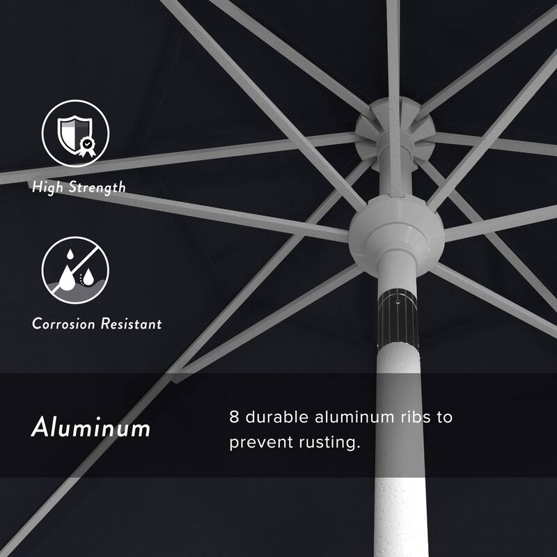 California Umbrella 9' Rd Golden State Series Patio Umbrella White Aluminum Frame Crank Lift Collar Tilt Sunbrella