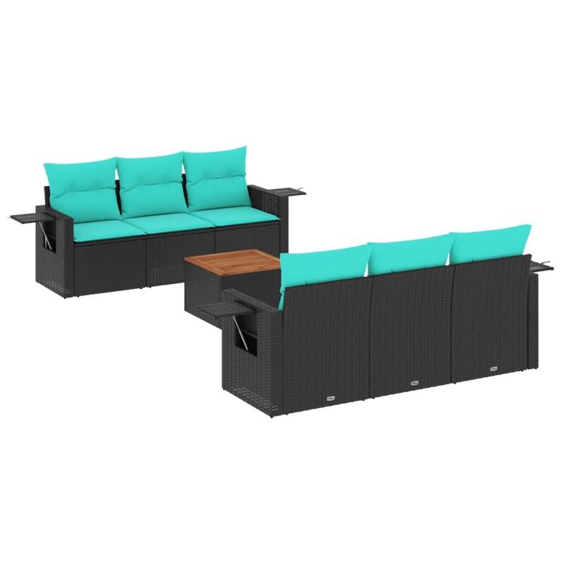 vidaXL 7 Piece Patio Sofa Set with Cushions Black Poly Rattan - 21.7 x 24.4 x 27.2