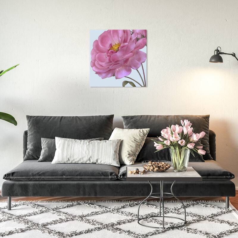 Wynwood Studio Canvas Floral and Botanical Flower III Pink and Pastel Blue Traditional Wall Art Canvas Print - 20 x 20