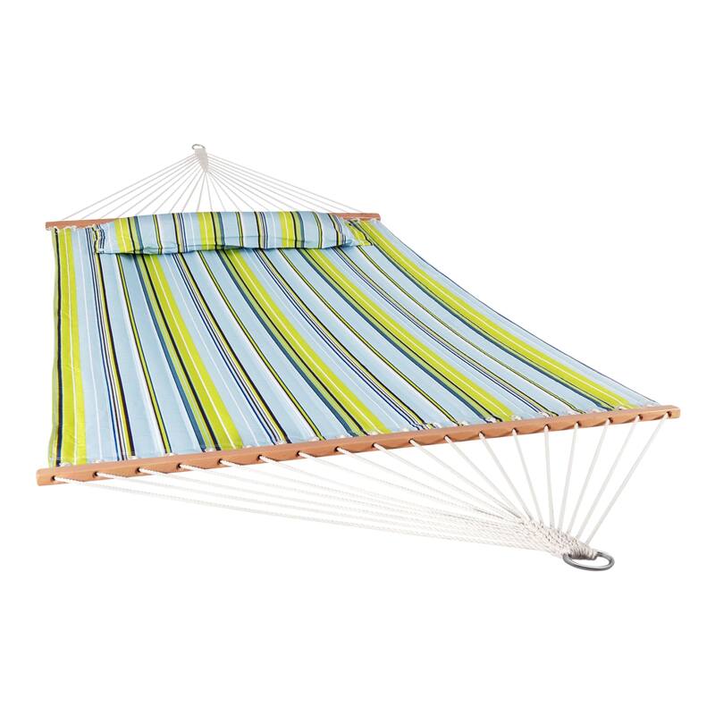 HomeRoots Aqua And Lime Green Striped Double Hammock - 125.50 in. x 1.00 in. x 55.00 in.