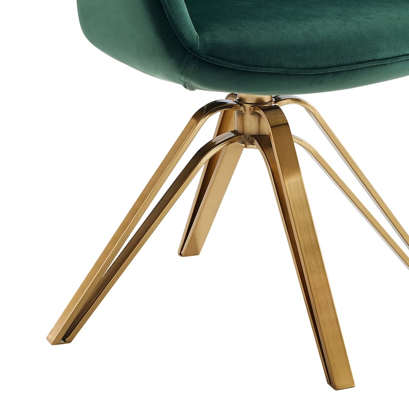 HomeRoots 23" Green Velvet And Gold Swivel Arm Chair - 23