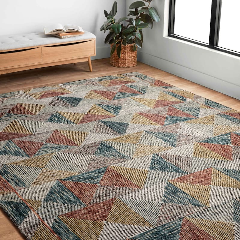 Alexander Home Kaleidoscope Geometric Hand-Hooked Wool Rug - 7' 9" x 9' 9" - LAGOON / SPICE