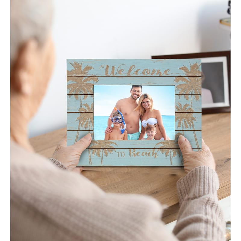 CoTa Global Aqua Blue Distressed Wood Palm 7X5 Photo Frame - 11 inches