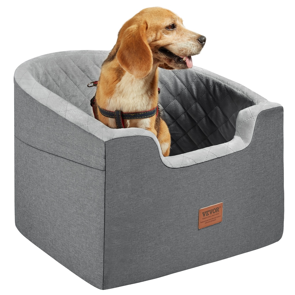 Dog Car Seat, Waterproof Dog Booster Seat for Car with A Storage Pocket, Clip-On Safety Leash and Sponge Filling