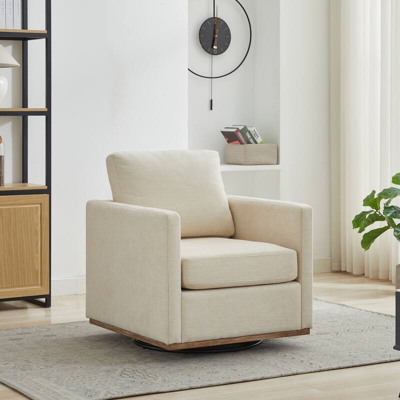 Chenille Swivel Accent Chair (Square Design) - Beige