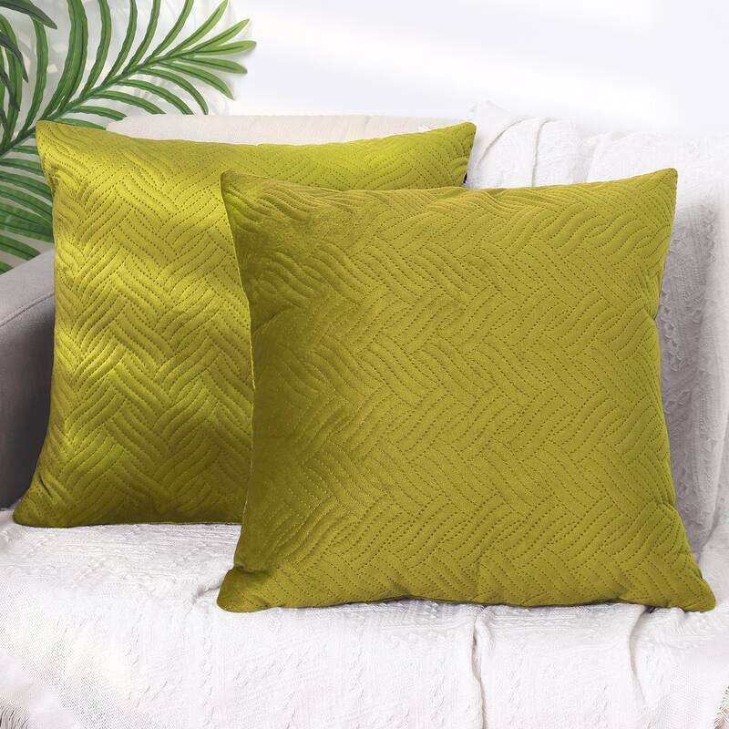 Velvet Knitted Throw Pillow Covers, Pack of 2 Spring Decorative Pillow Cases Square Soft Cushion Covers - Yellow