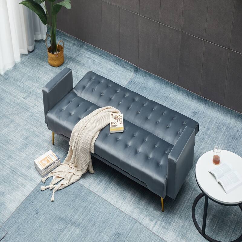 Velvet Sofa Bed, Golden Legs, Easy Assembly for Small Spaces
