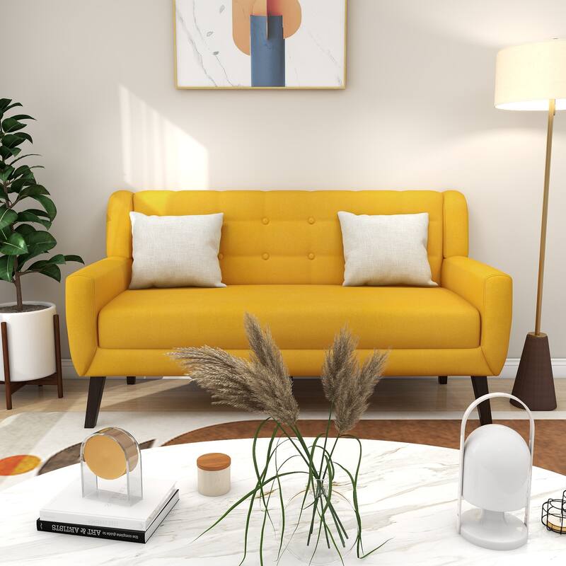 3-Piece Tufted Linen Armchair and Loveseat Set
