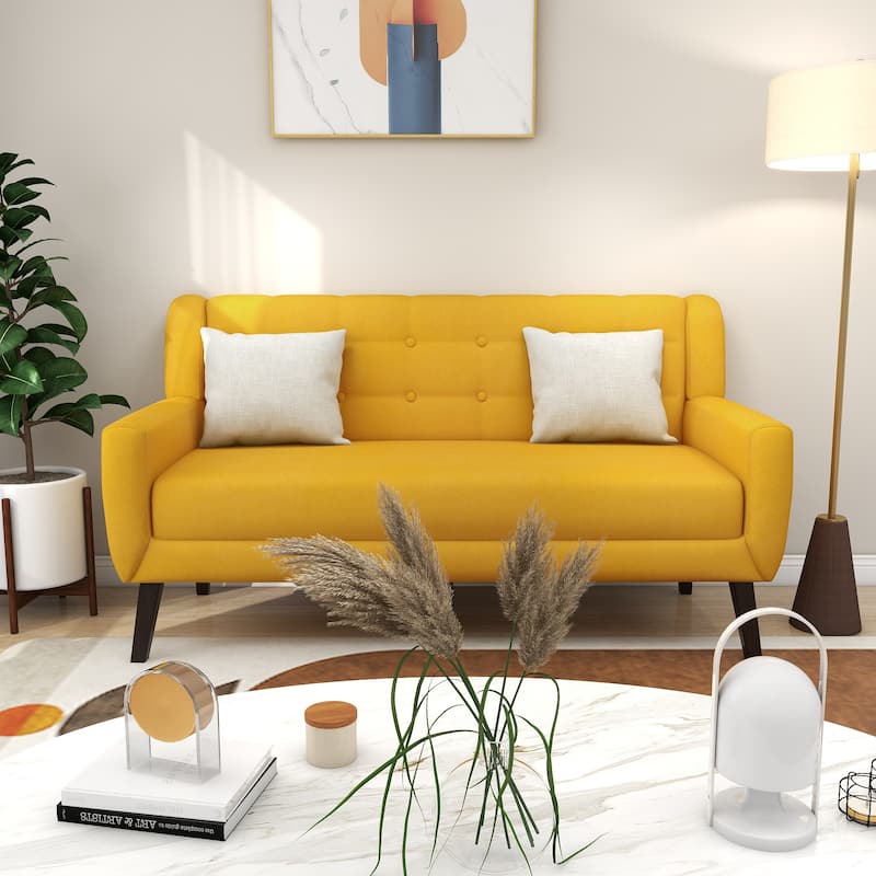 Linen Modern Tufted Loveseat Upholstered Sofa - Yellow