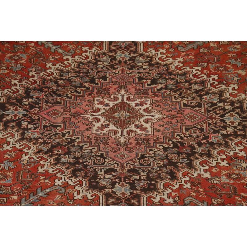 Hand Knotted Oriental 100% Wool Carpet Traditional Medallion Red Heriz Area Rug - 12' 10'' X 9' 7''