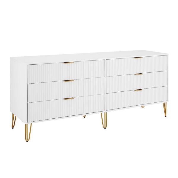 Manhattan Comfort3-Piece DUMBO Modern  5-Drawer Tall Dresser,  DUMBO Modern 6-Drawer Double Low Dresser, and DUMBO Modern Nightstand 2.0 in White