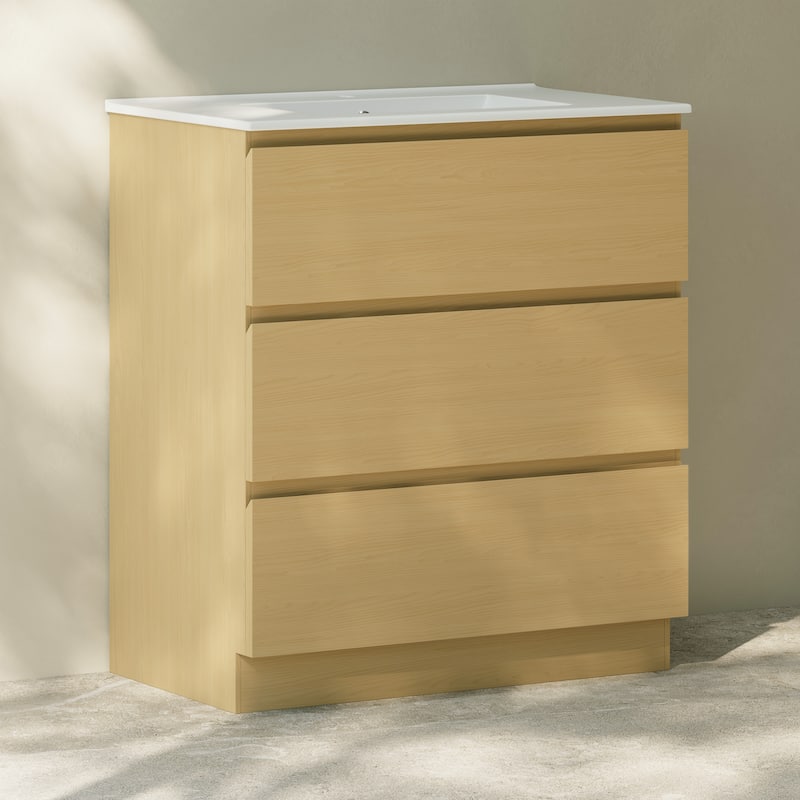 Liberte 30" Freestanding Bathroom Vanity In Natural Oak With Sink Top - 30