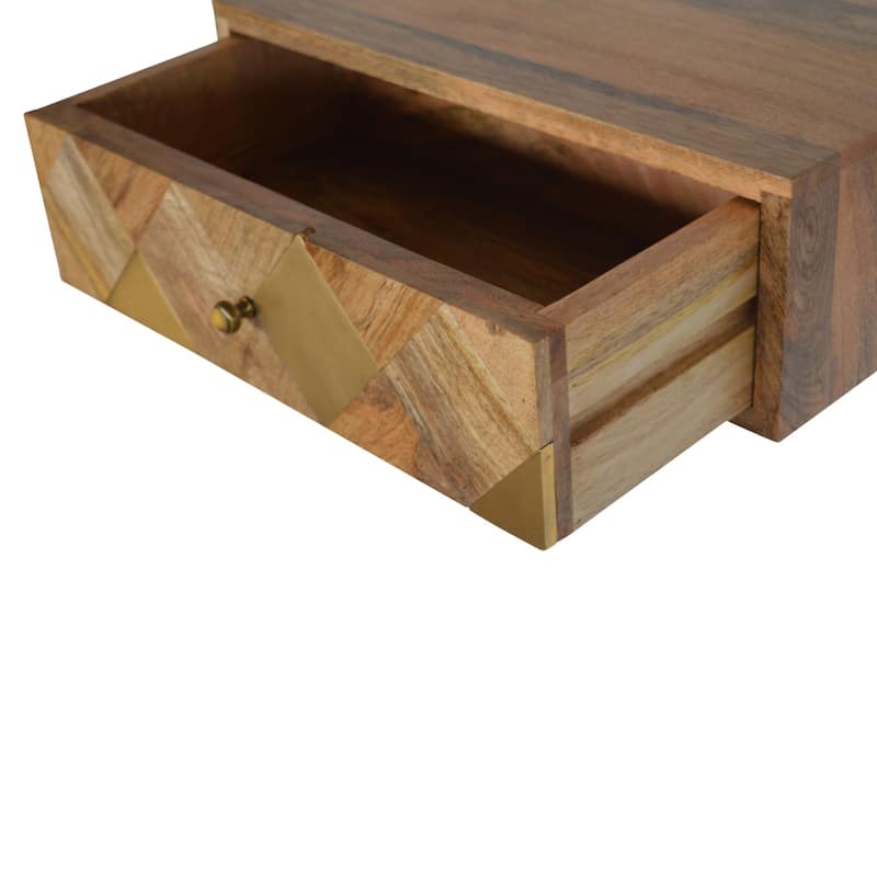 HomeRoots 18" Brown Solid Wood Carved Geometric One Drawer Floating Nightstand