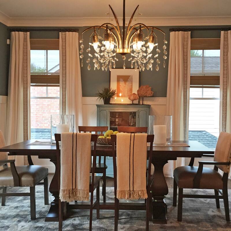 6 - Light Classic/Traditional Bronze Chandelier with Crystal Accents - Antique Bronze - W 27.6"