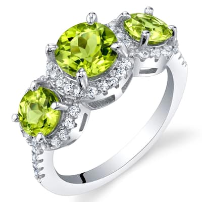 Sterling Silver 2.25 ct Peridot Halo Ring