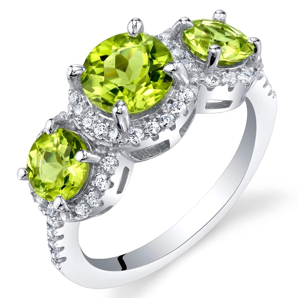 Sterling Silver 2.25 ct Peridot Halo Ring