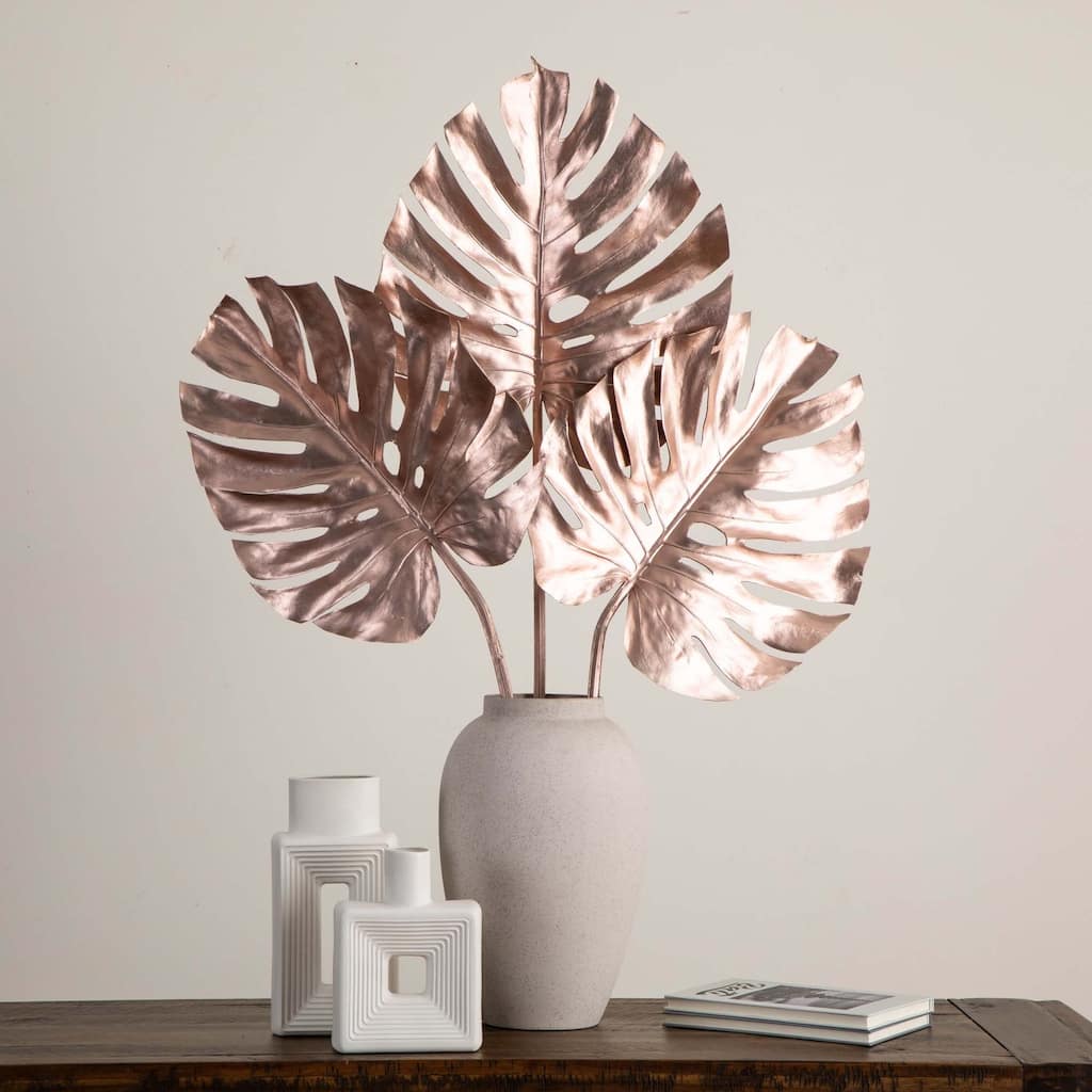 Monstera Leaf Artificial Stem Sprays - 41" - Rose Gold - Set of 3