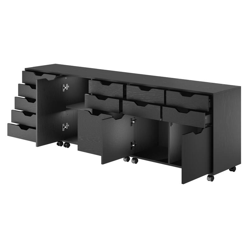 Halifax 3-Pc Cabinet Set with File Drawer, Black
