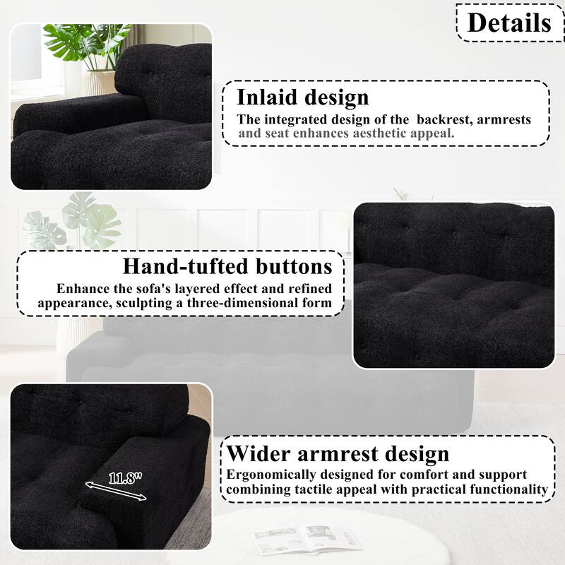 87.4 Inch Cloud Style 3 Seater Sofa, Button Tufted Chenille Upholstered Couch with Square Arms, No Assembly