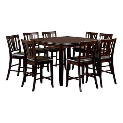 Demy 7pc Counter Height Table, Chairs Set, Brown Faux Leather, Wood