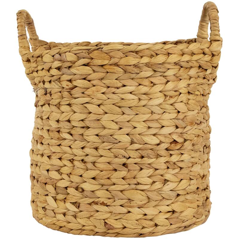 Set of 2 Beige Textured Water Hyacinth Woven Storage Baskets with Handles - 15.75" - 15.75