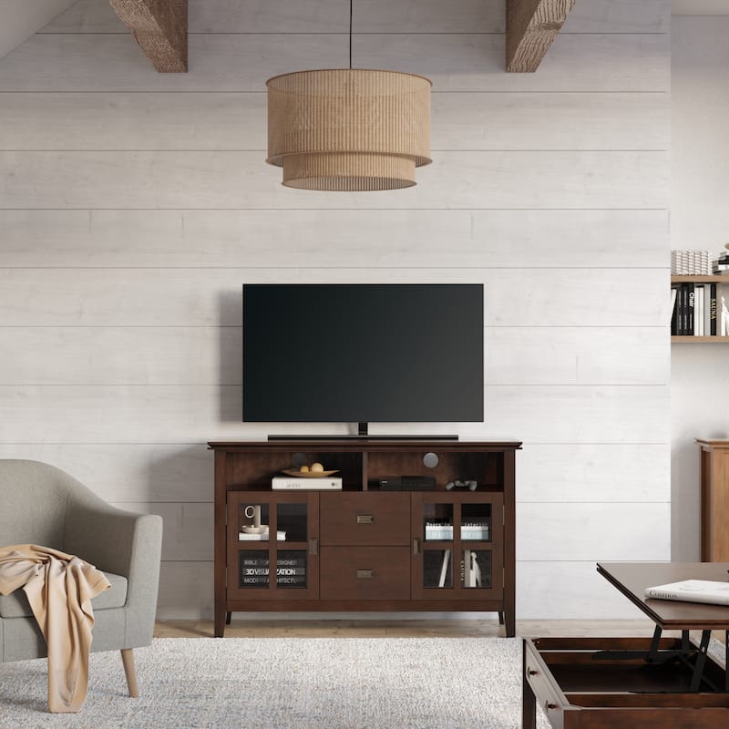 WYNDENHALL Stratford SOLID WOOD 48 inch Wide Contemporary TV Media Stand in Russet Brown For TVs upto 55 inches - Russet Brown