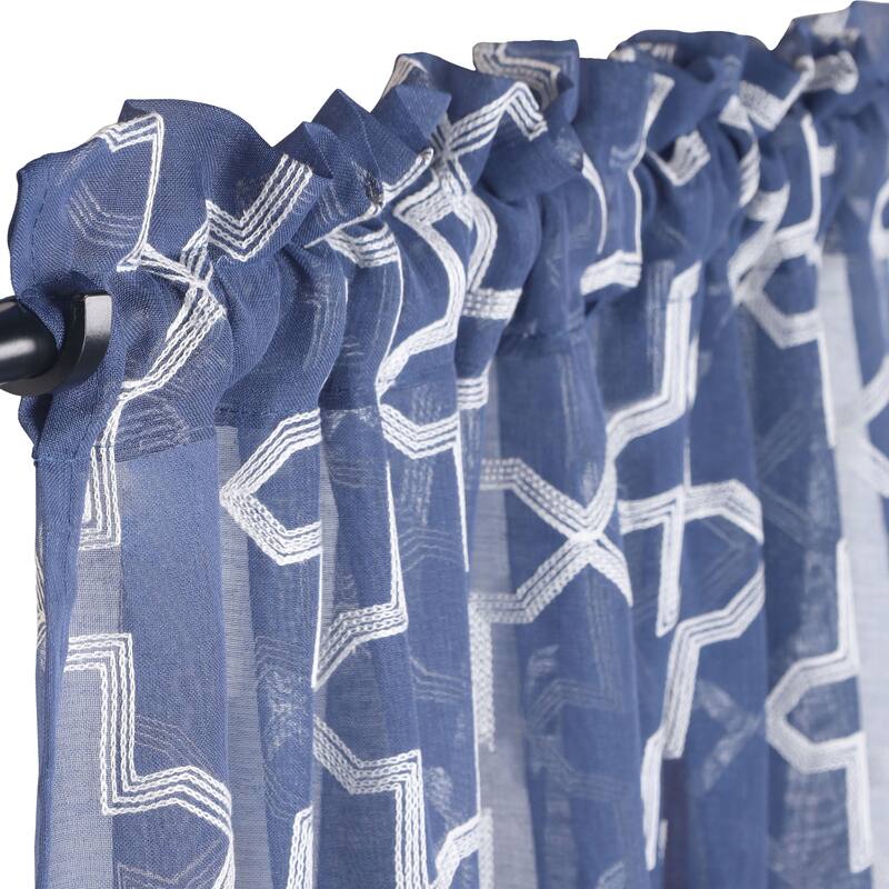 Superior Decorative Quatrefoil Embroidered Sheer Curtain Set with 2 Panels