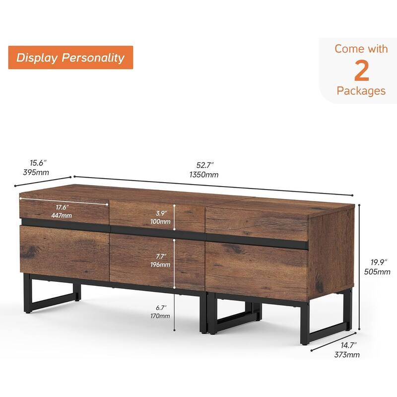 WAMPAT Modern TV Stand for TVs up to 50 inch TV, 2 in 1 Entertainment Center TV Console with Storage Cabinets and Metal Base