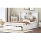 preview thumbnail 6 of 22, Queen Size Solid Pine Wood Platform Kids Bed Frame with Built-In Storage Shelves of the Headboard and 2-Drawers, White