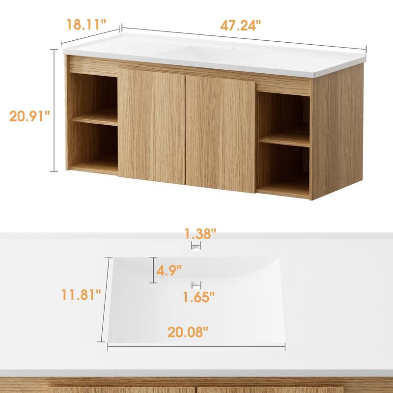 48-Inch Wall-Mounted Modern Bathroom Vanity with Single Sink – Sleek MDF Construction for Contemporary Spaces
