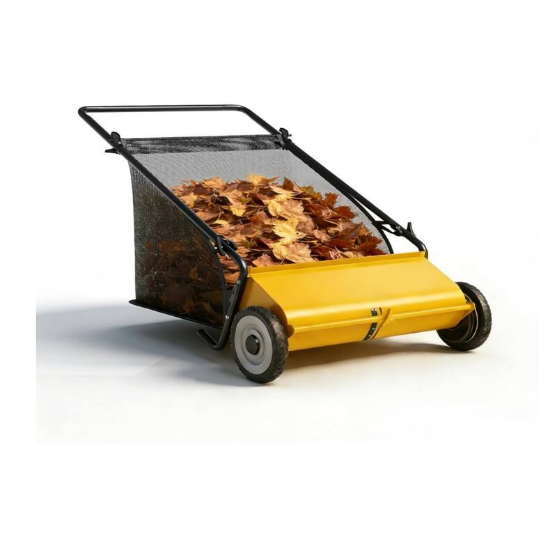 21-Inch Push Lawn Sweeper 35 cu. ft. Capacity Adjustable Height for Grass Leaves and Debris - Yellow