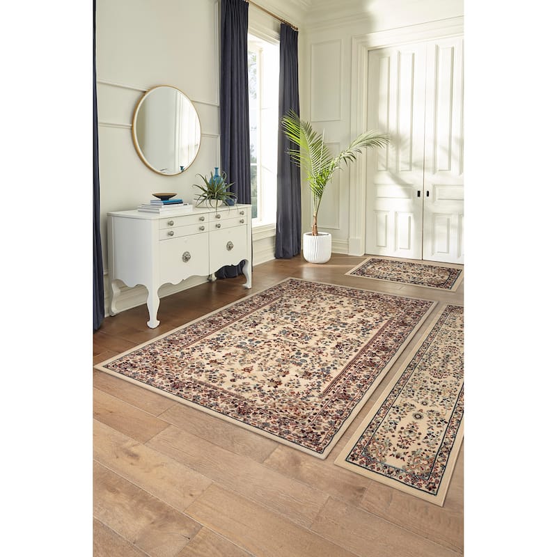 Liora Manne Athena Rug - Oriental, 3 Piece Set, Sarouk Ivory - 4' 9" x 7'