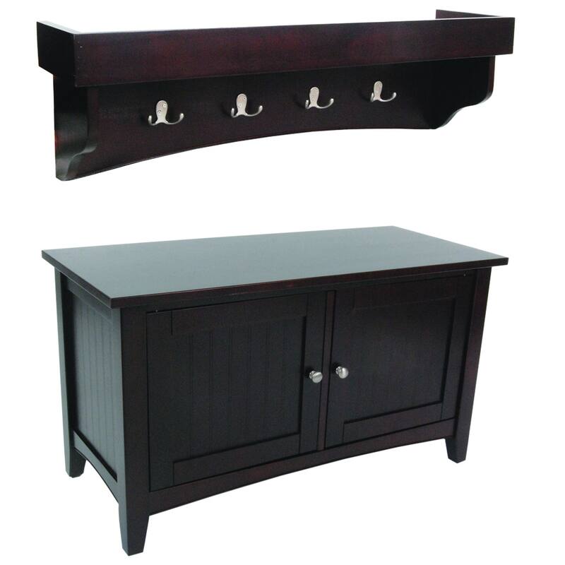 Daintree Tray Shelf Coat Hook and Storage Bench Set - Espresso