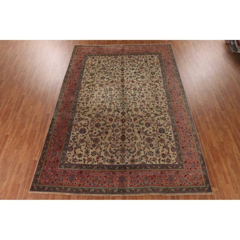Vegetable Dye Signed Tabriz Persian Antique Rug Handmade Wool Carpet - 9'3"x 13'0"