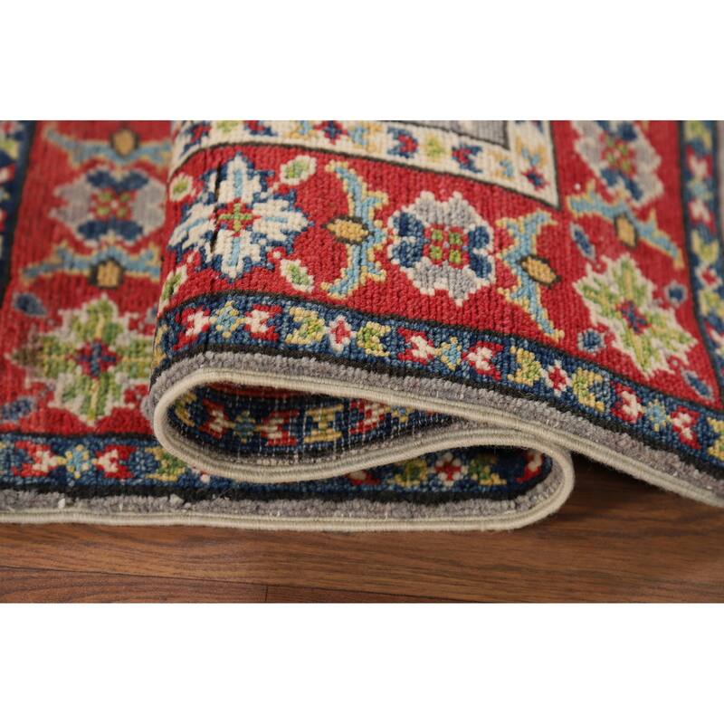 Hand Knotted Oriental 100% Wool Carpet Traditional Geometric Greys & Charcoal Kazak Area Rug - 2' 9'' X 2' 1''