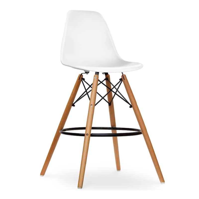 HomeRoots 28" White And Brown Heavy Duty Plastic And Solid Wood Counter Height Bar Chair