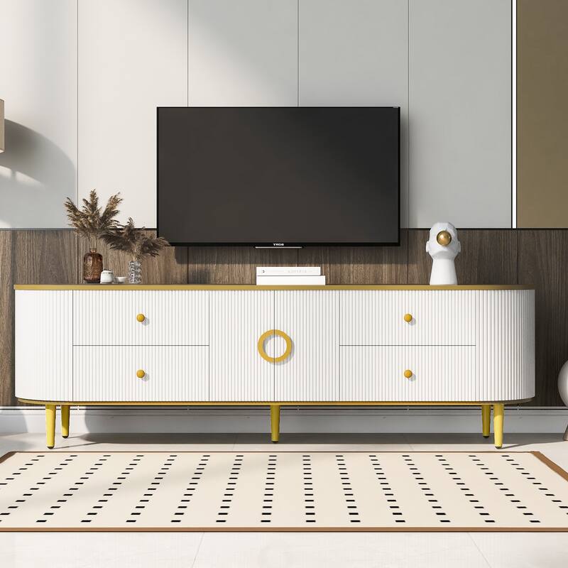 Entertainment Center with 4 Drawers and 1 Cabinet with Metal Legs and Handles