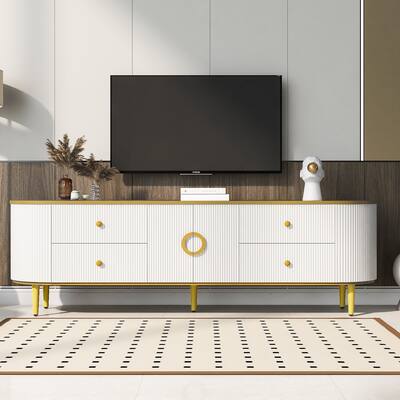 Entertainment Center with 4 Drawers and 1 Cabinet with Metal Legs and Handles