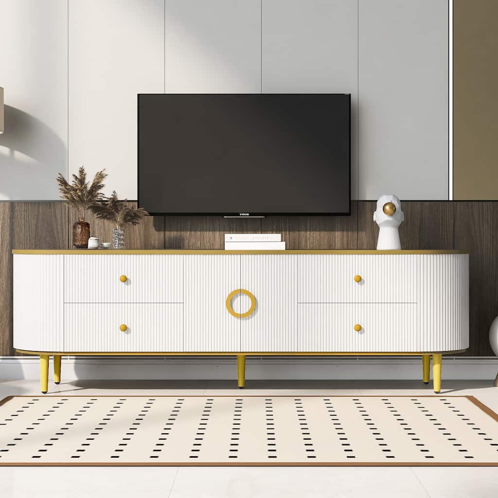 Entertainment Center with 4 Drawers and 1 Cabinet with Metal Legs and Handles