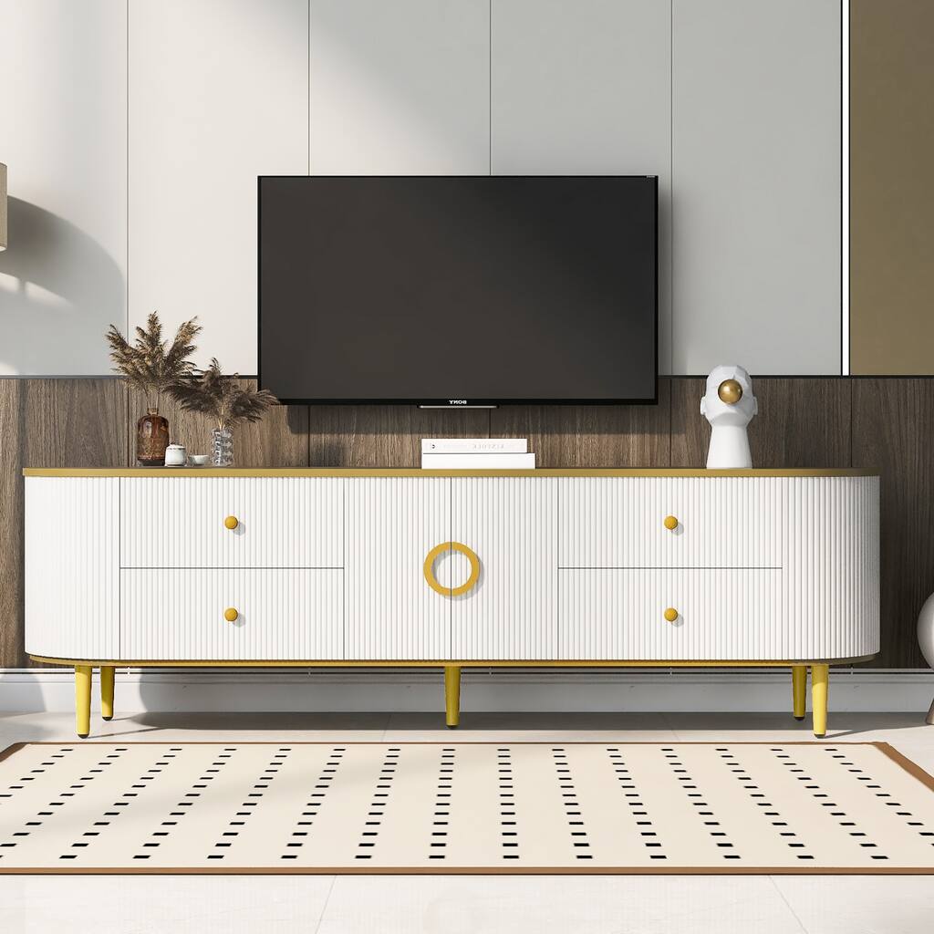 White 70.9" TV Stand with Metal Legs, 4 Drawers, and Cabinet for TVs Up to 80"