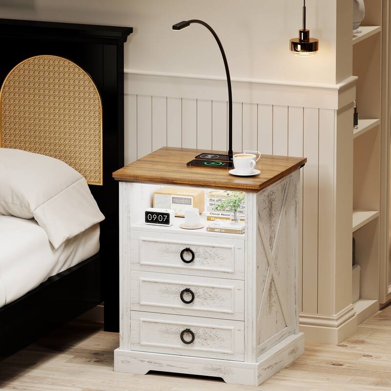 LED 3-Drawer Nightstand With and Reading Light