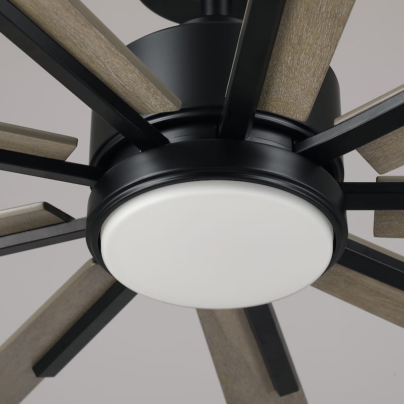 72" Farmhouse Black Integrated LED Windmill Ceiling Fan with Light and Remote