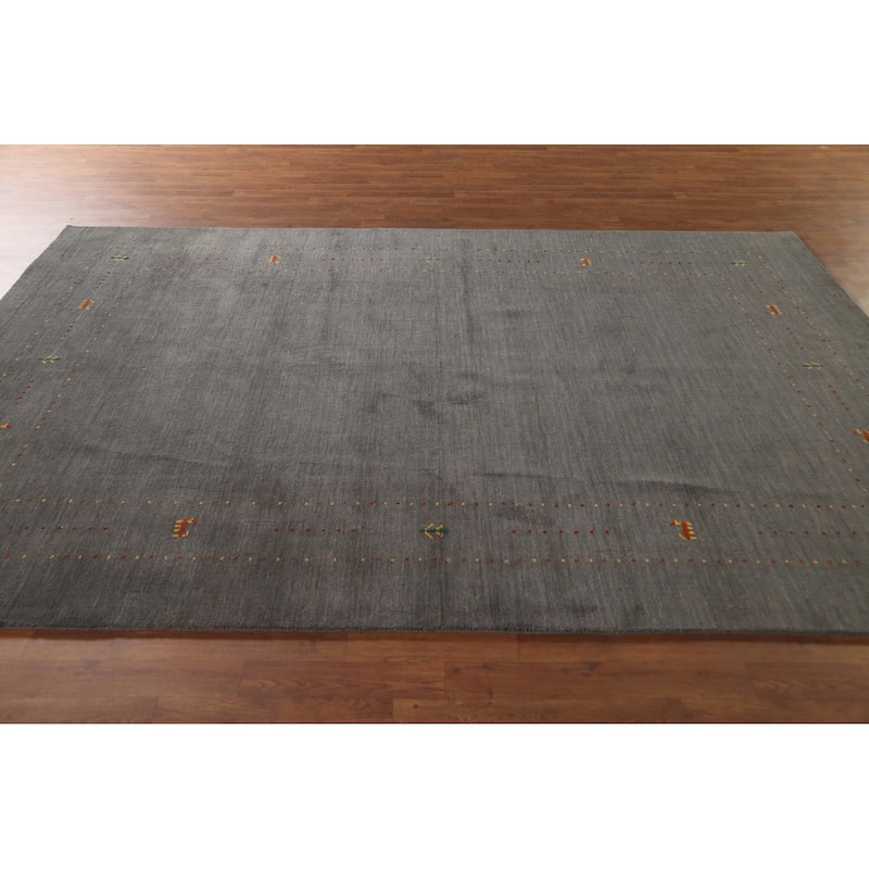 Grey Tribal Gabbeh Oriental Area Rug Handmade Wool Carpet - 6'7"x 9'9"