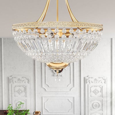 Moasis Crystal Ceiling Light Fixture Stunning 5-Light Flush Mount Chandelier with Metal Frame - 19.6"L x 19.6"W x 18.5"H