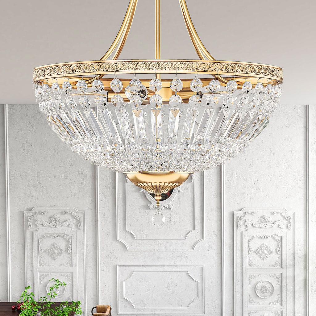 Moasis Crystal Ceiling Light Fixture Stunning 5-Light Flush Mount Chandelier with Metal Frame - 19.6"L x 19.6"W x 18.5"H