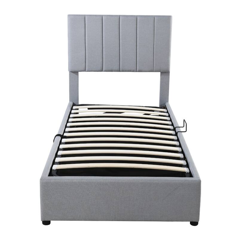 Twin Size Upholstered Platform Bed with Hydraulic Storage System