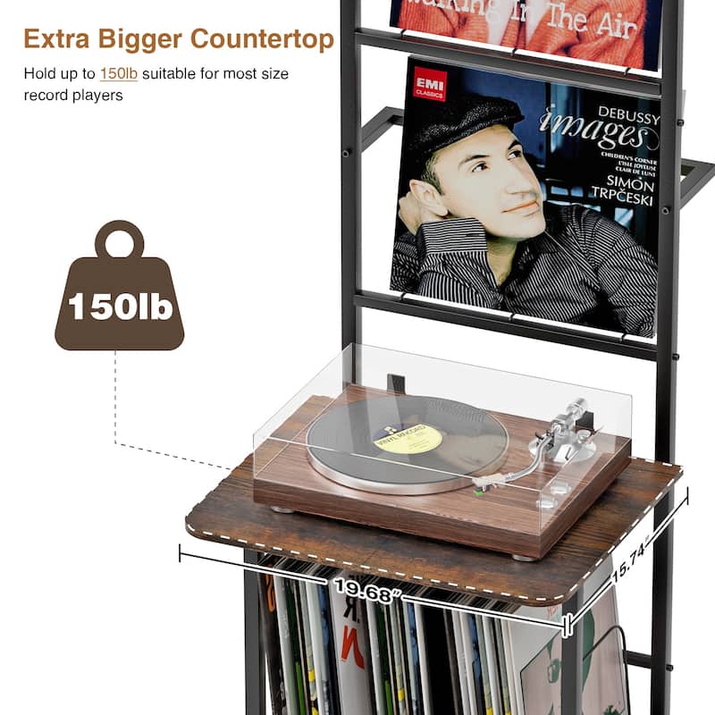 Record Player Stand with Vinyl Storage Turntable Stand for Living Room - 17.8" L x 13.77"W x 61.05" H